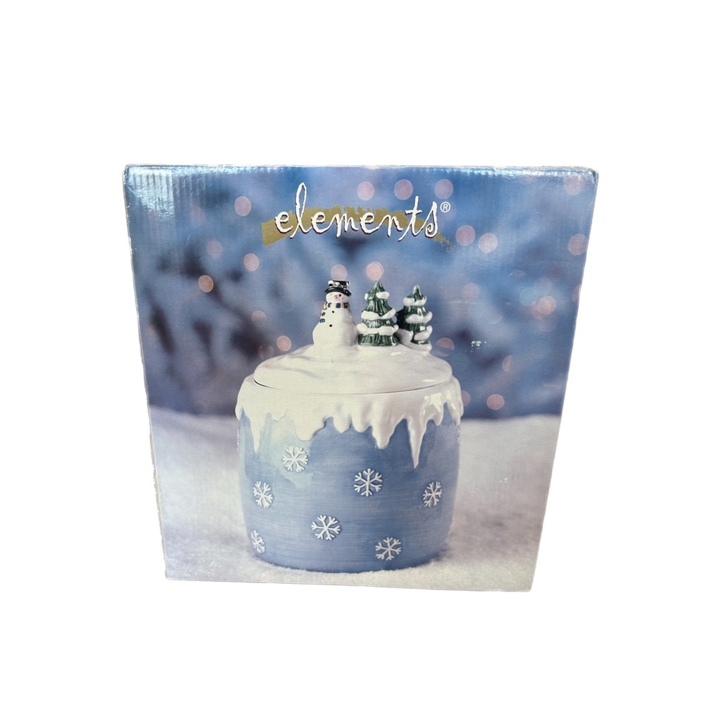 Vintage Elements Whimsical Snowman Canister Cookie Jar 8” x 10” MIB